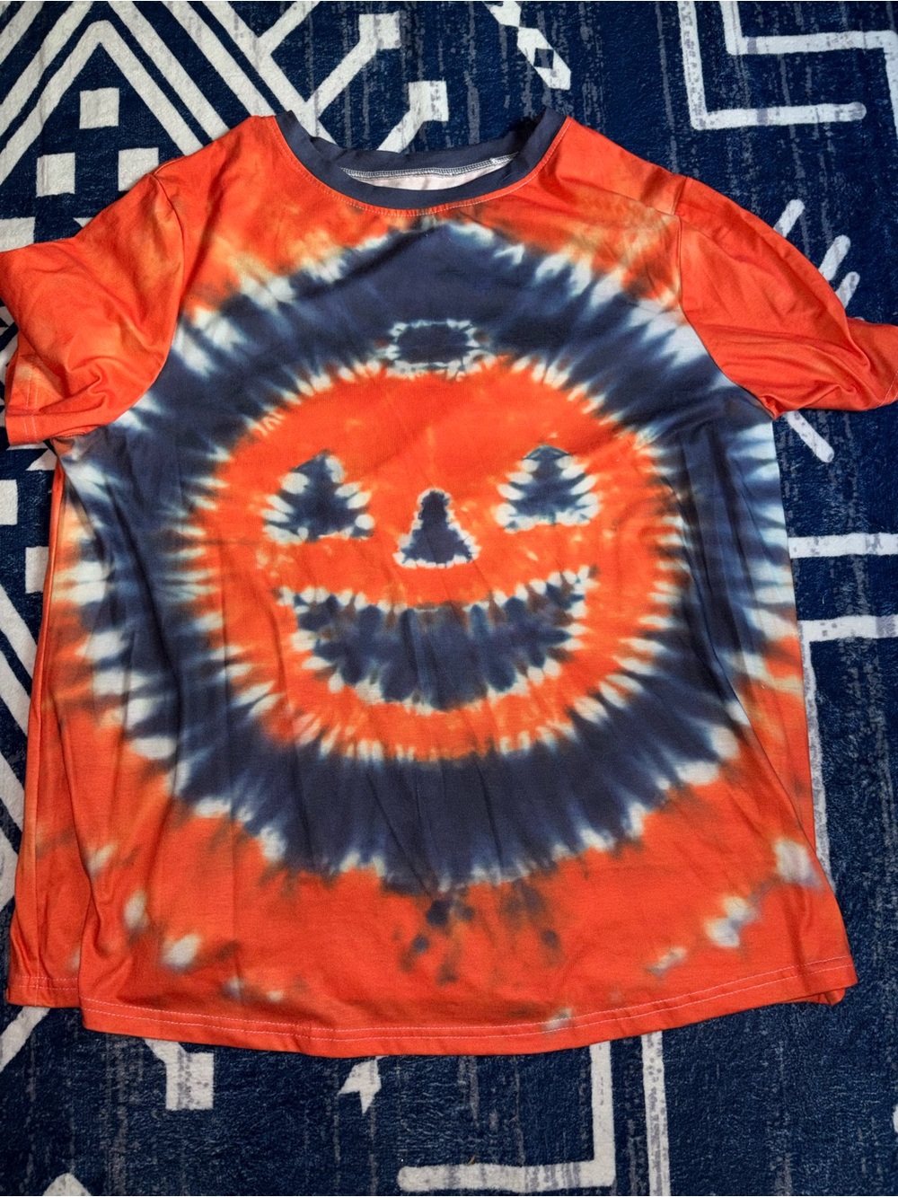 Tie-Dye Pumpkin Graphic Short Sleeve Tee - Orange / Black